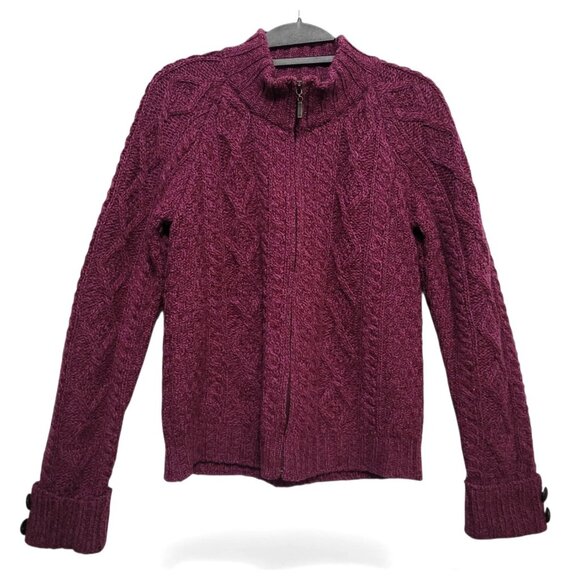 Inis Crafts Merino Wool Aran Cable Knit Zip Cardigan Sweater - Picture 3 of 12